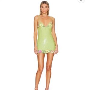 MAJORELLE Cal Embellished Mini Dress in Lime Green size M
